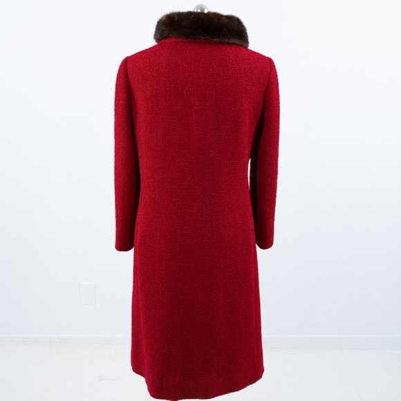 Vintage 50s M Mink Collar Princess Coat Midi Red - Picture 6 of 13